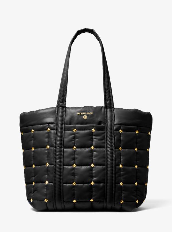 Damske Prenosná Taška Michael Kors Stirling Large Studded Quilted Recycled Polyester Čierne - Kabelky Michael Kors Sleva | NLQHC-6805